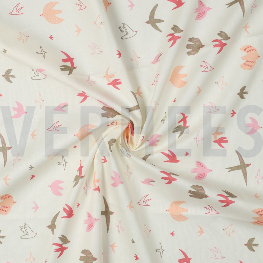 FINE POPLIN BIRDS SNOW #2