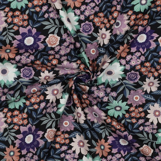 POPELINE DE COTON DIGITAL FLORAISON NOIR #7