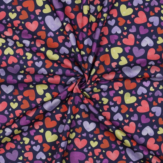 FINE POPLIN DIGITAL HEARTS NAVY #7