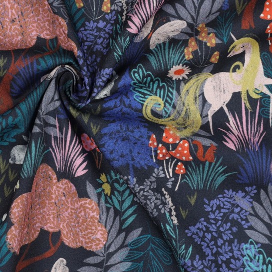 POPELINE DE COTON DIGITAL LICORNES BLEU MARINE #7