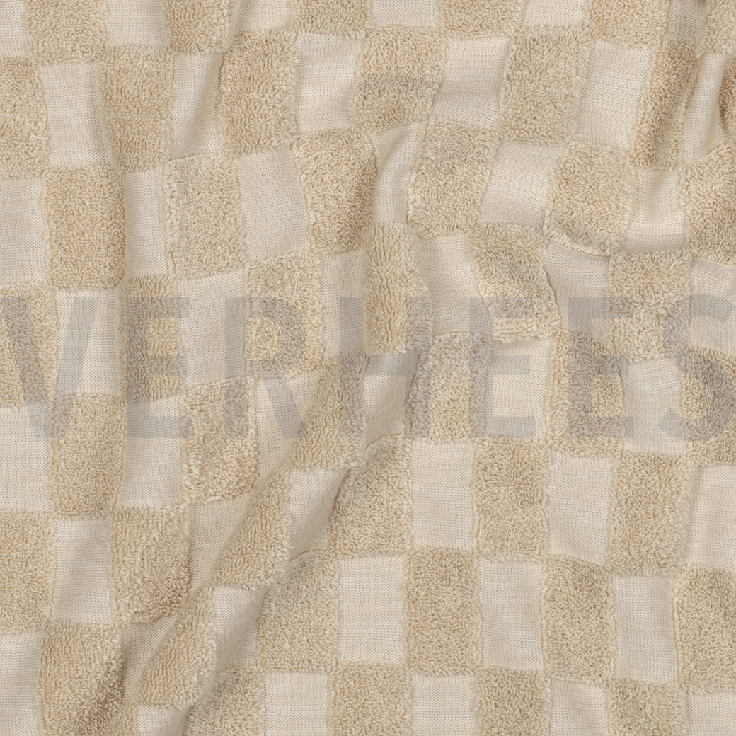 COTTON TOWELLING KNIT CHECKS SAND #2