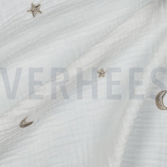 DOUBLE GAUZE EMBROIDERY STERREN GEBROKEN WIT #7