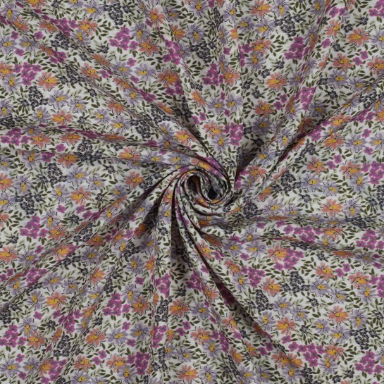 VISCOSE RADIANCE DIGITAAL BLOEMEN GROEN / PAARS #7