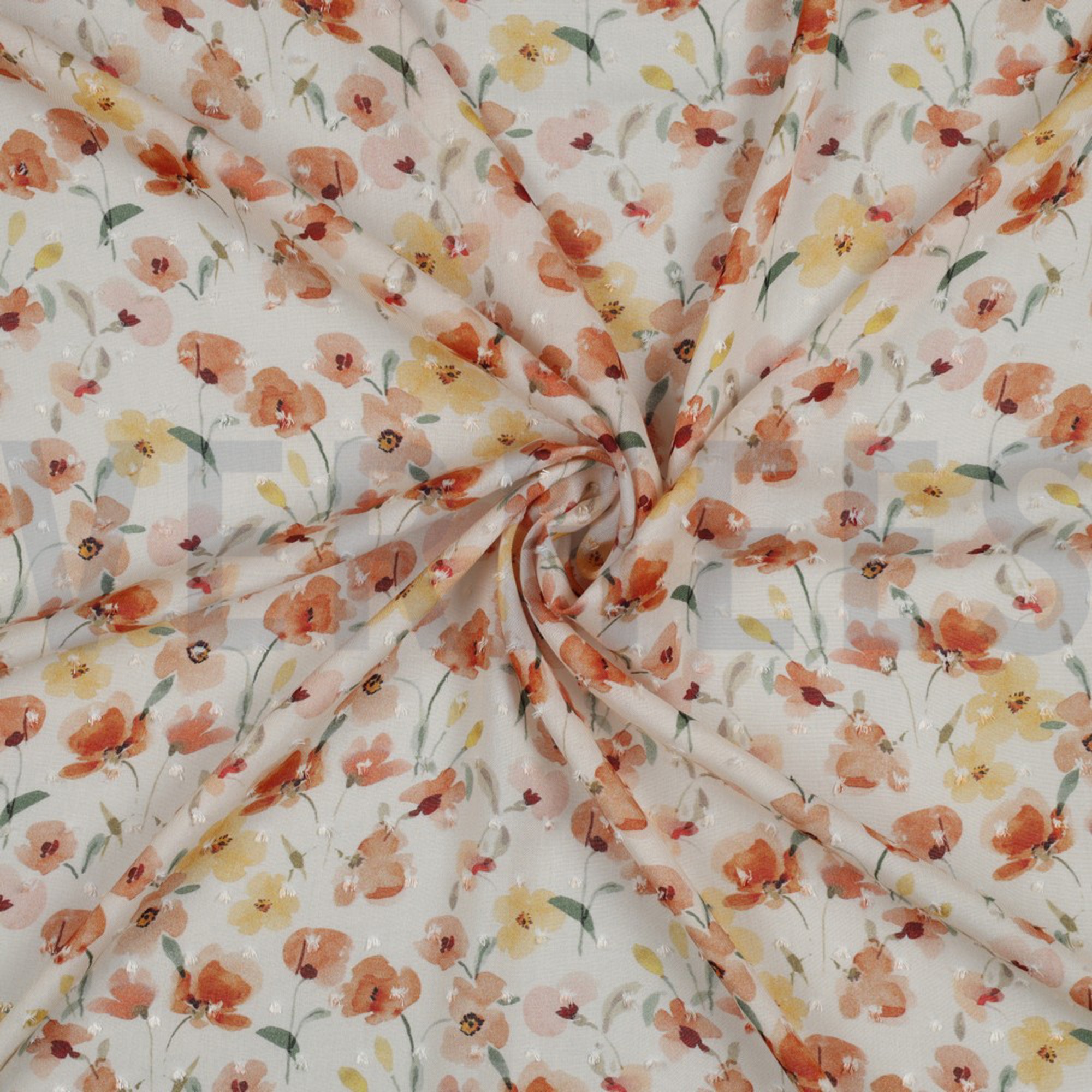 VISCOSE DOBBY DIGITAL FLOWERS ORANGE (high resolution) #2