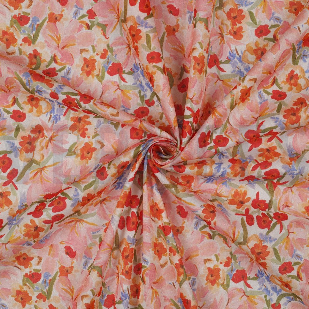 COTTON VOILE DIGITAL FLOWERS PEACH #2