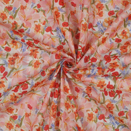 BAUMWOLLE VOILE DIGITAL BLUMEN PFIRSICH #7