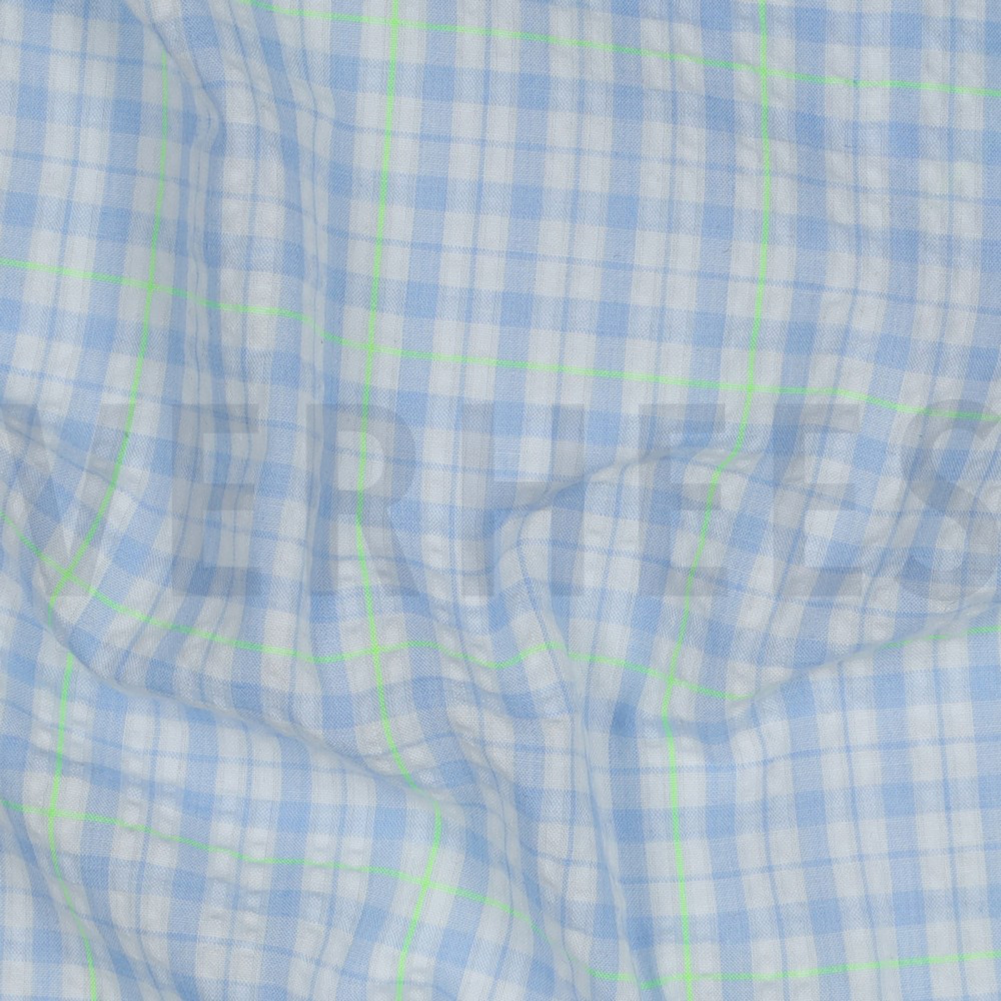 COTTON SEERSUCKER NEON CHECKS LIGHT BLUE / GREEN (high resolution) #2