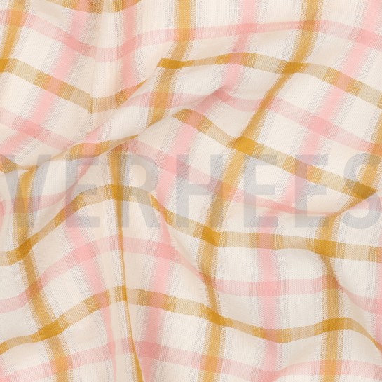 KATOEN SEERSUCKER GARENGEVERFD RUITEN ECRU #7