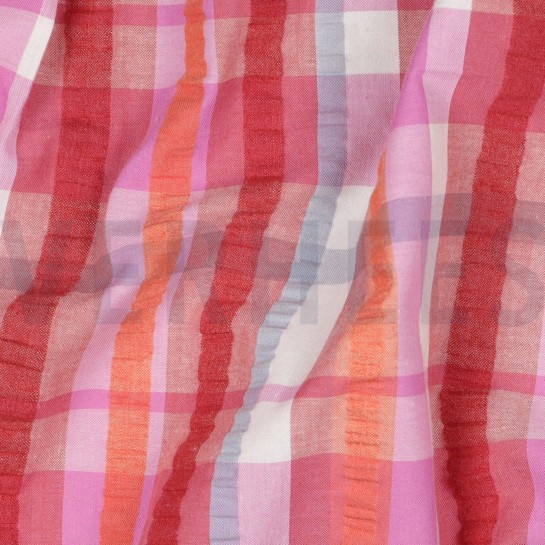 BAUMWOLLE SEERSUCKER GARNGEFÄRBT KAROS ROSA #7