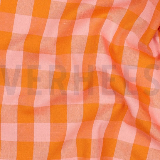 KATOEN GARENGEVERFD RUITEN ORANJE / ZALM #7