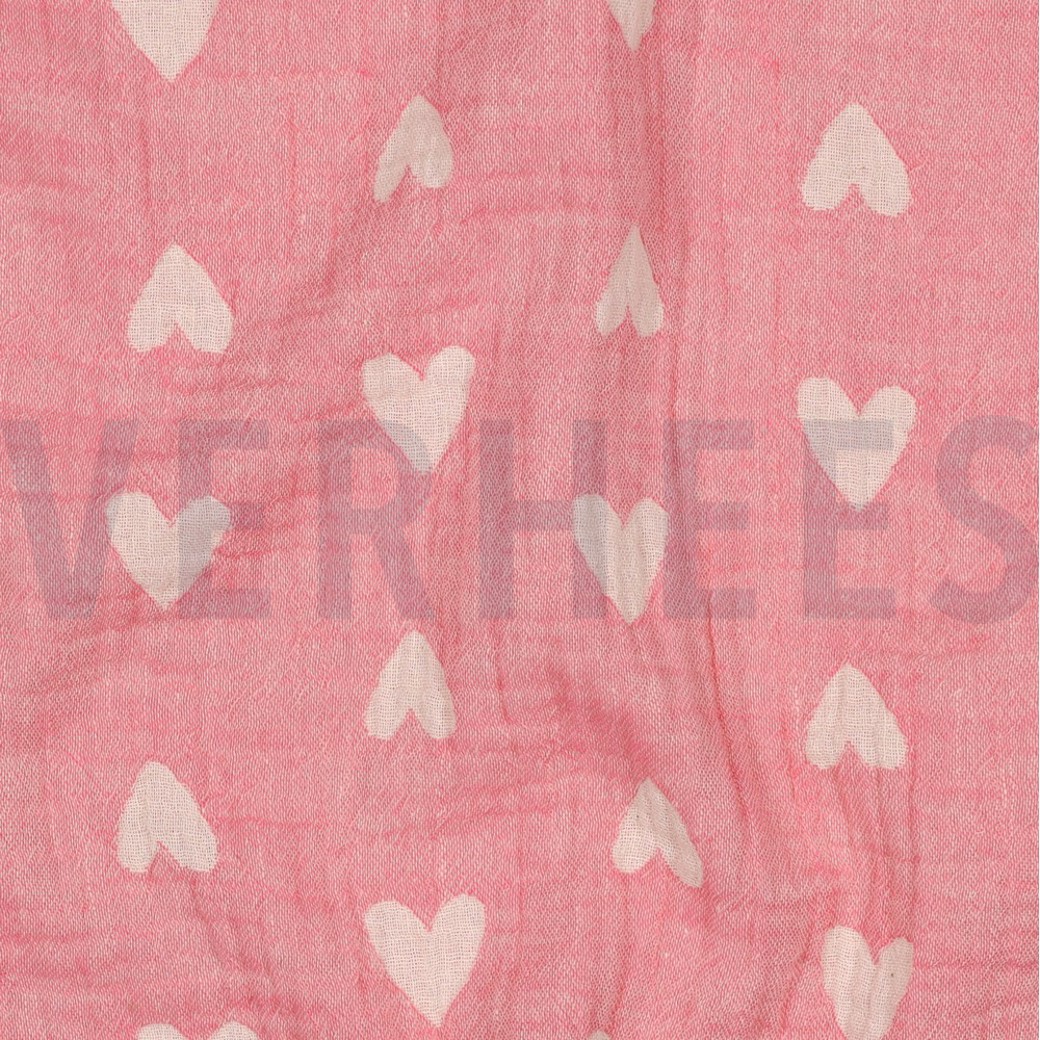 DOUBLE GAUZE JACQUARD HEARTS PINK #2