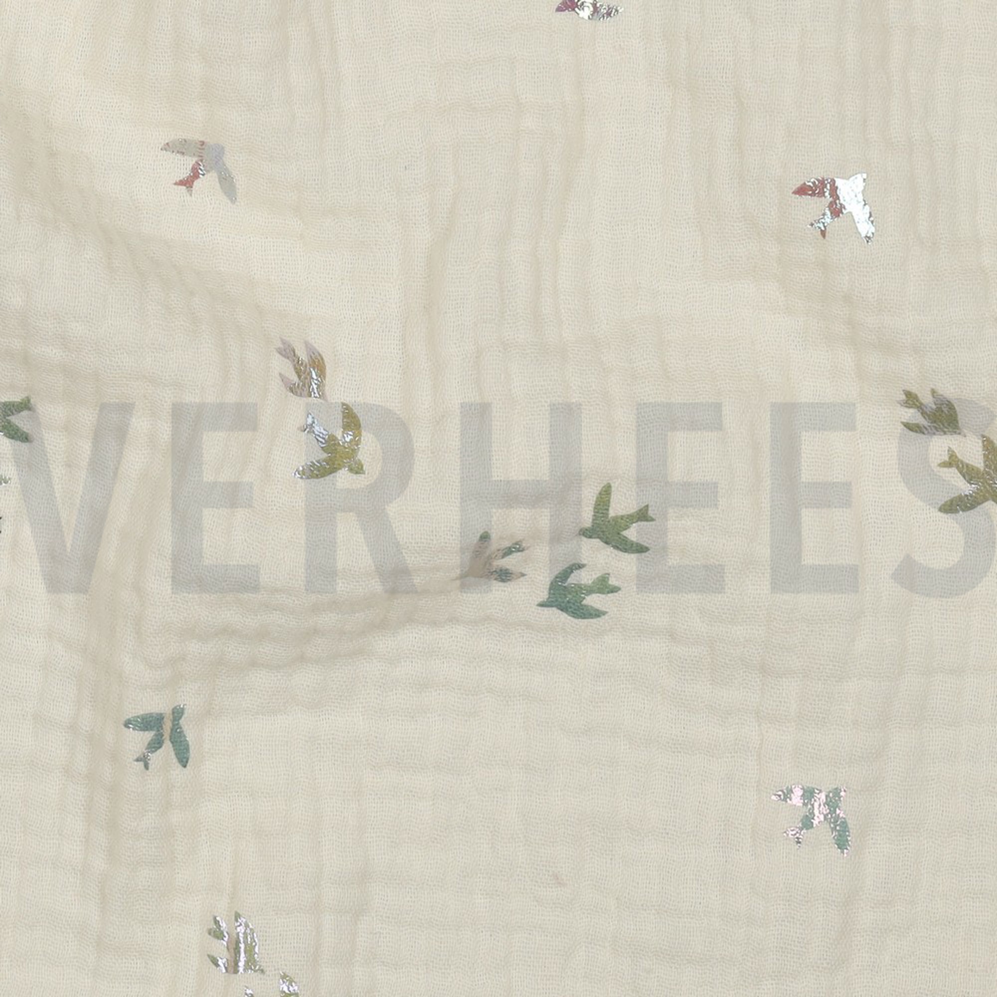 DOUBLE GAUZE FOIL BIRDS ECRU (high resolution) #2
