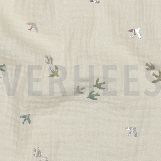 DOUBLE GAZE DE COTON FOIL OISEAUX ÉCRU #7
