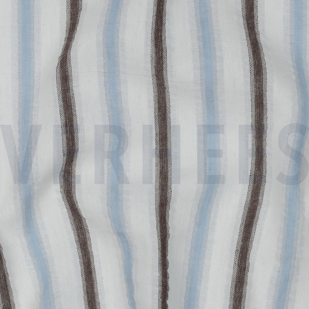 COTTON SEERSUCKER YARN DYED STRIPES BLUE / BROWN #2