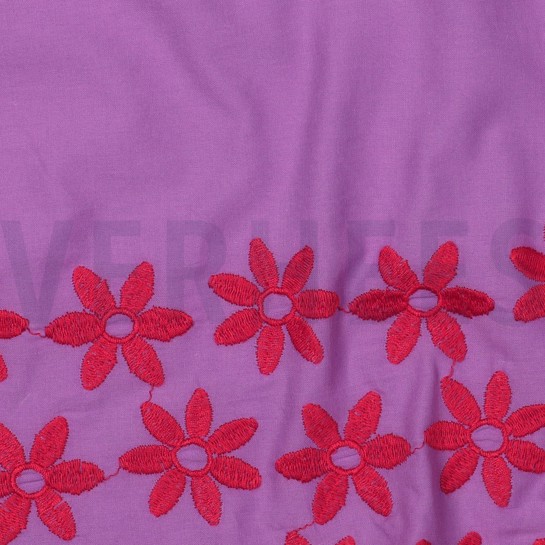 COTTON EMBROIDERY ONE-SIDE BORDER PURPLE / RED #7