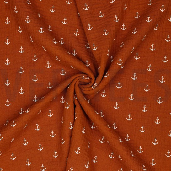 DOUBLE GAUZE ANCHORS RUST/WHITE #7