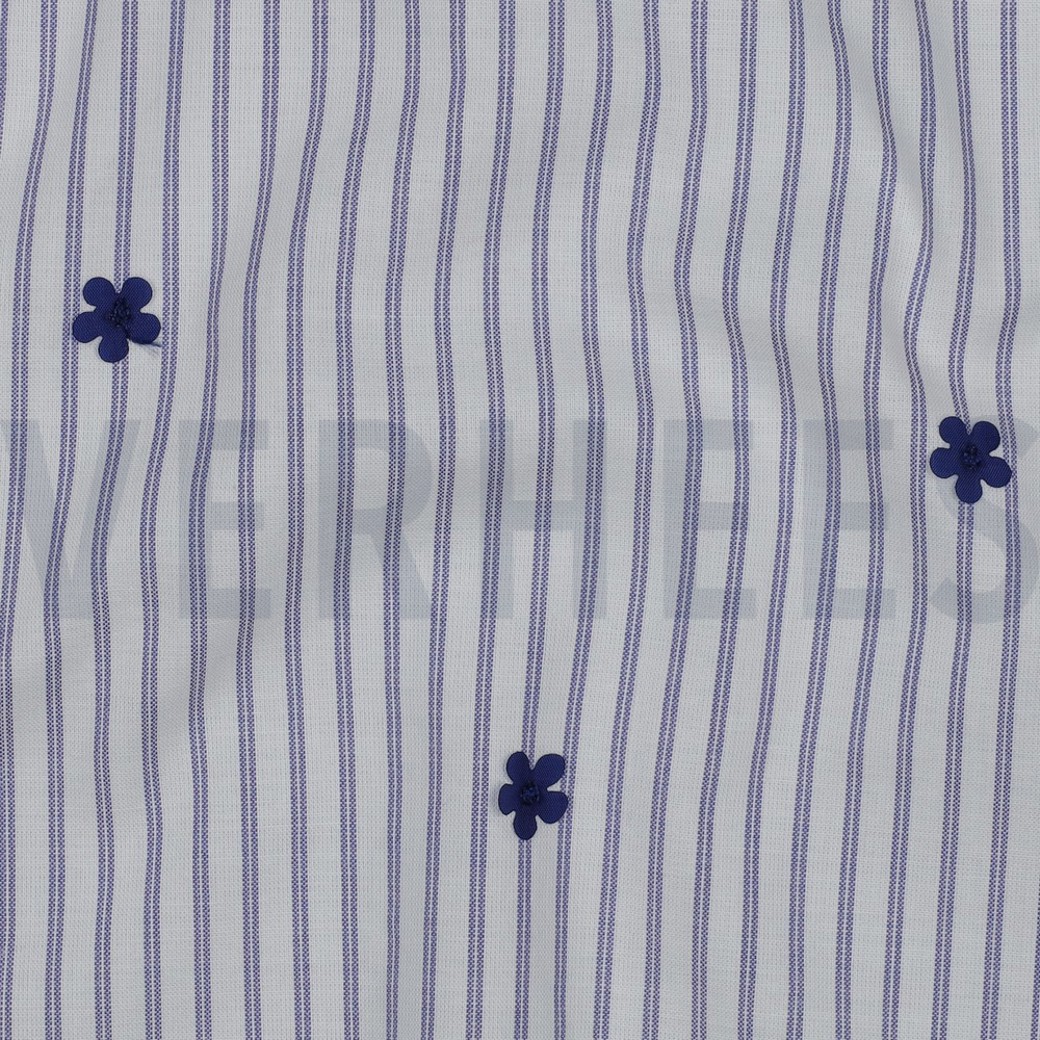 COTTON STRIPE FLOWERS DARK COBALT #2