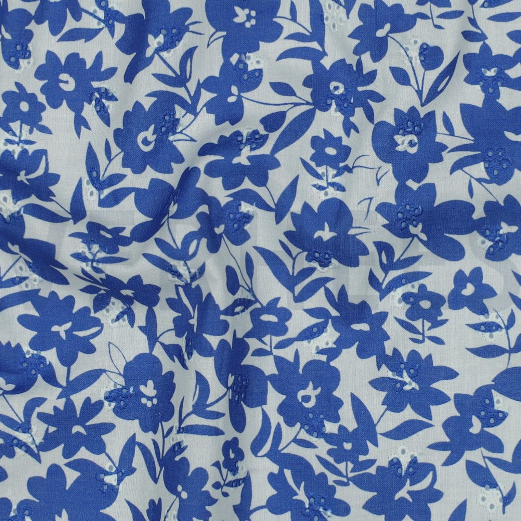 COTTON EMBROIDERY FLOWERS LIGHT COBALT #2