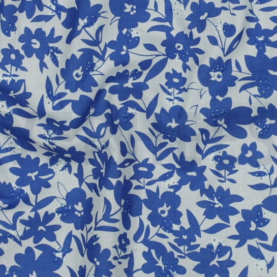 COTTON EMBROIDERY FLOWERS LIGHT COBALT #7