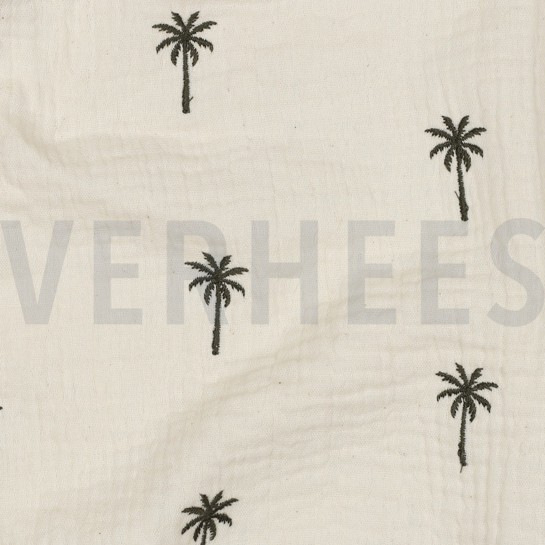 DOUBLE GAUZE EMBROIDERY PALM TREES NATURAL WASHED #7