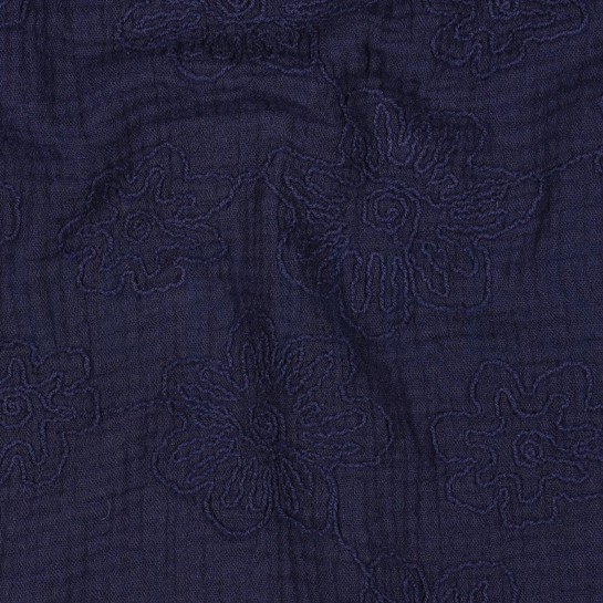 DOUBLE GAUZE EMBROIDERY BLOEMEN MARINEBLAUW #7