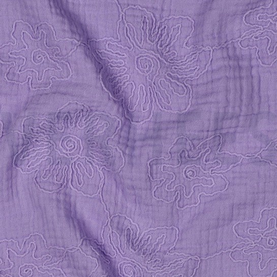 DOUBLE GAUZE EMBROIDERY FLOWERS LILAC #7