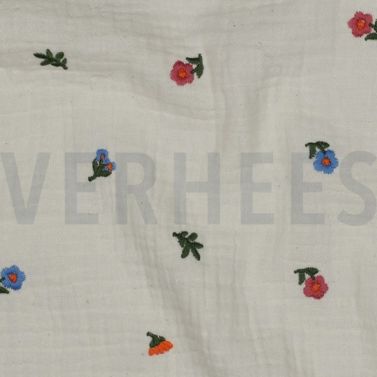 DOUBLE GAUZE EMBROIDERY FLOWERS NATURAL WASHED #7