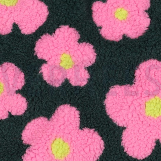 TEDDYSTOFF JACQUARD BLUMEN ARMYGRÜN / ROSA #7