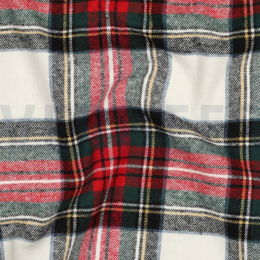COTTON YARN DYED BRUSHED CHECKS ECRU/RED #2
