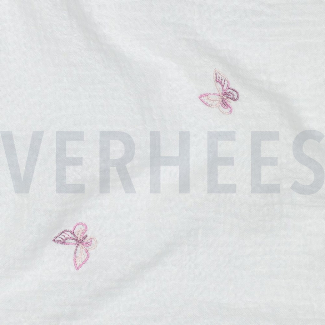 DOUBLE GAUZE EMBROIDERY BUTTERFLY WHITE / PURPLE #2