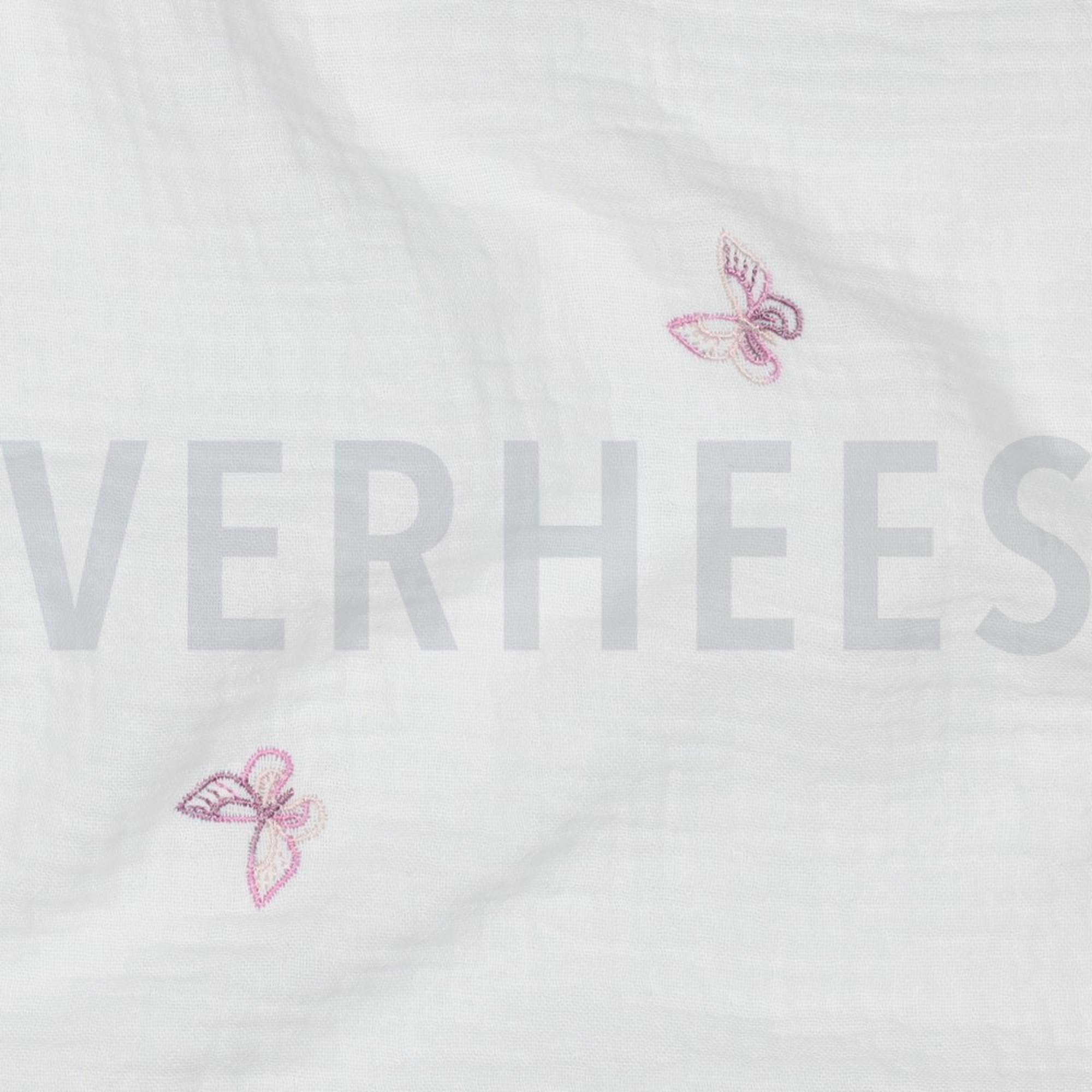 DOUBLE GAUZE EMBROIDERY BUTTERFLY WHITE / PURPLE (high resolution) #2