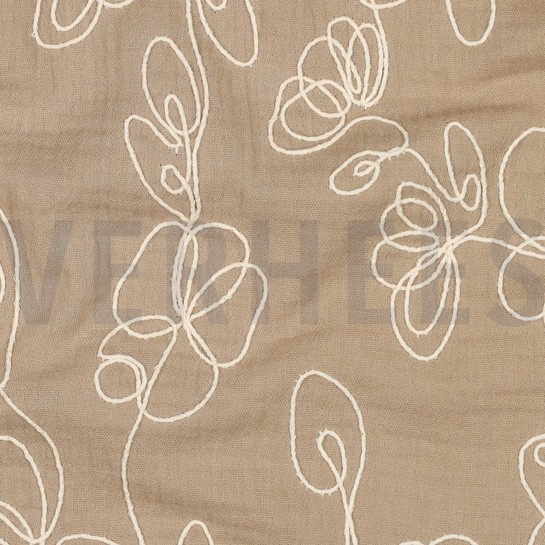 DOUBLE GAUZE EMBROIDERY FLOWERS BEIGE #7
