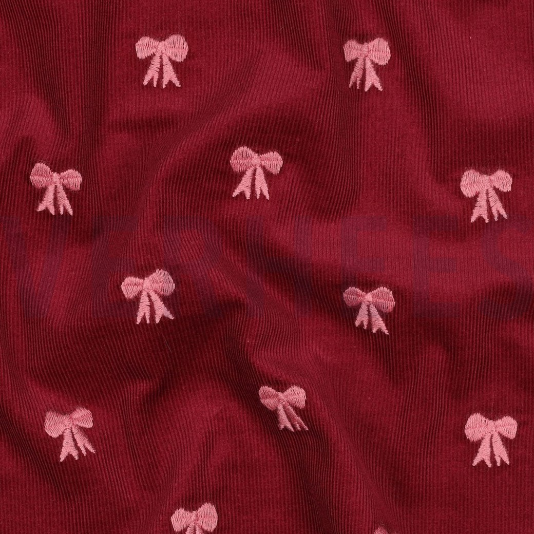 BABYCORD EMBROIDERY BOWS BORDEAUX #2