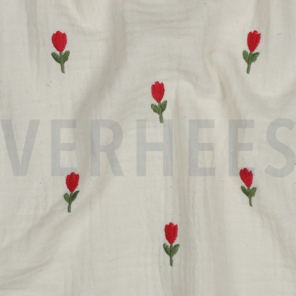 DOUBLE GAUZE EMBROIDERY FLOWERS NATUREL #2