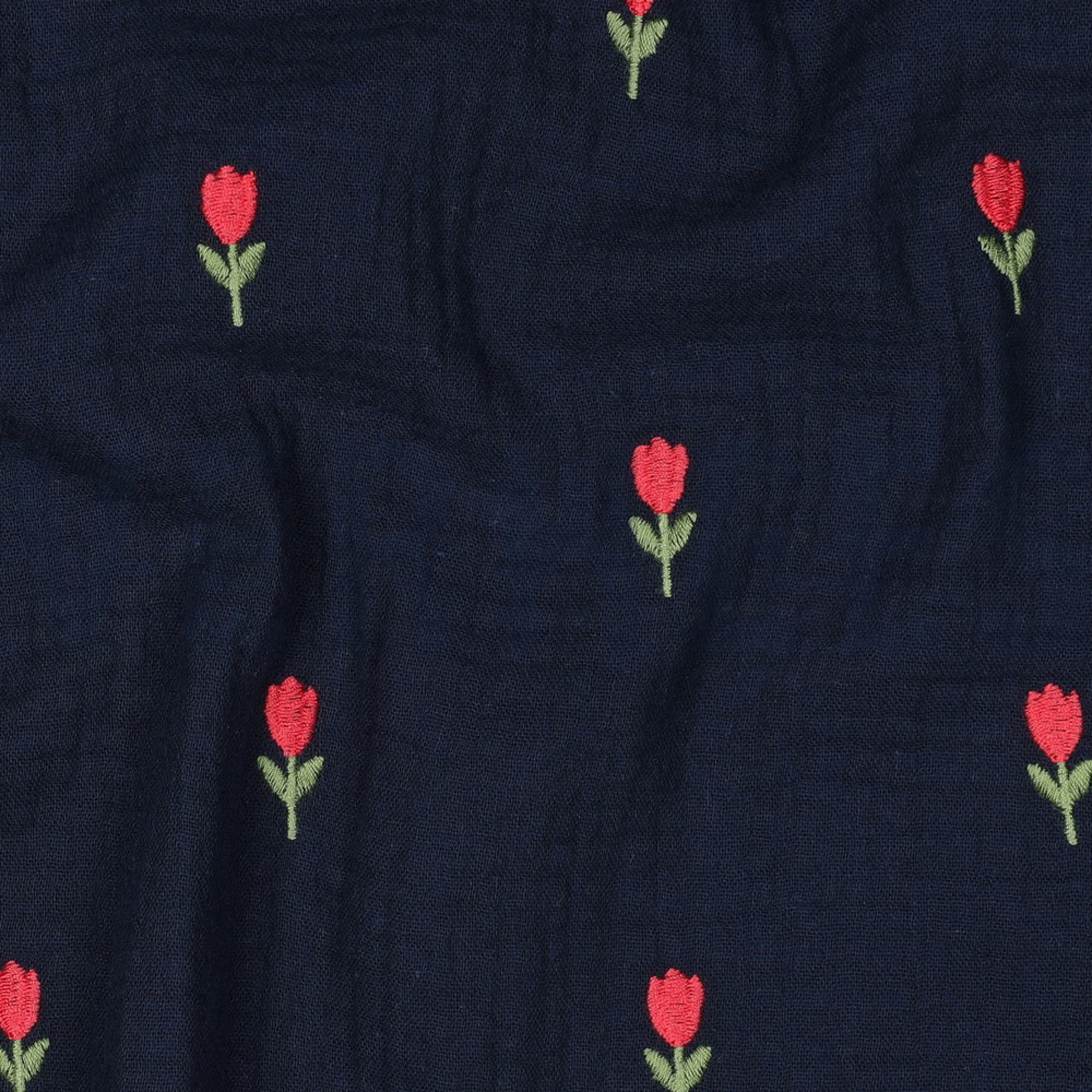 DOUBLE GAUZE EMBROIDERY FLOWERS NAVY (high resolution) #2