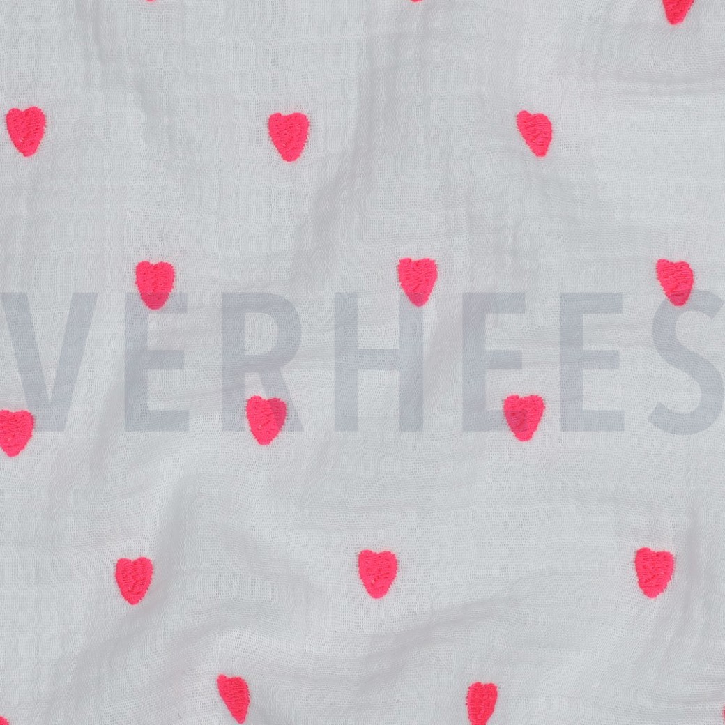 DOUBLE GAUZE EMBROIDERY NEON HEARTS WHITE #2