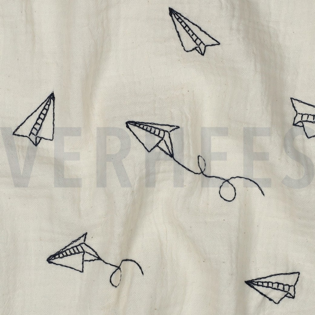 DOUBLE GAUZE EMBROIDERY PAPER PLANES NATURAL #2