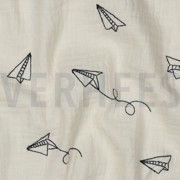 DOUBLE GAUZE EMBROIDERY PAPER PLANES NATURAL (thumbnail) #2