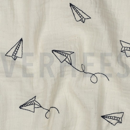 DOUBLE GAUZE EMBROIDERY PAPER PLANES NATURAL #7