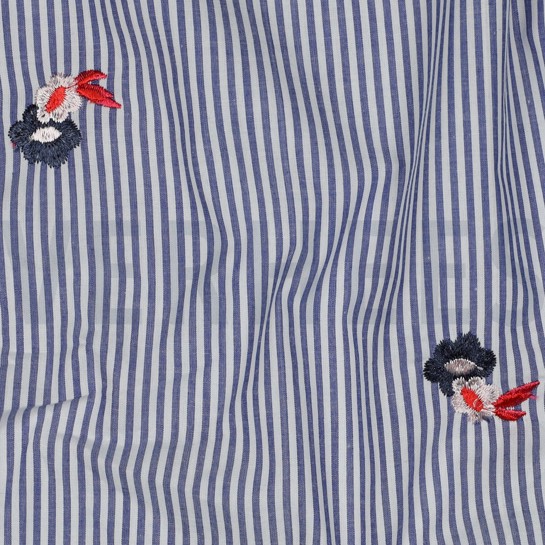 COTTON STRIPES EMBROIDERY FLOWERS BLUE #7