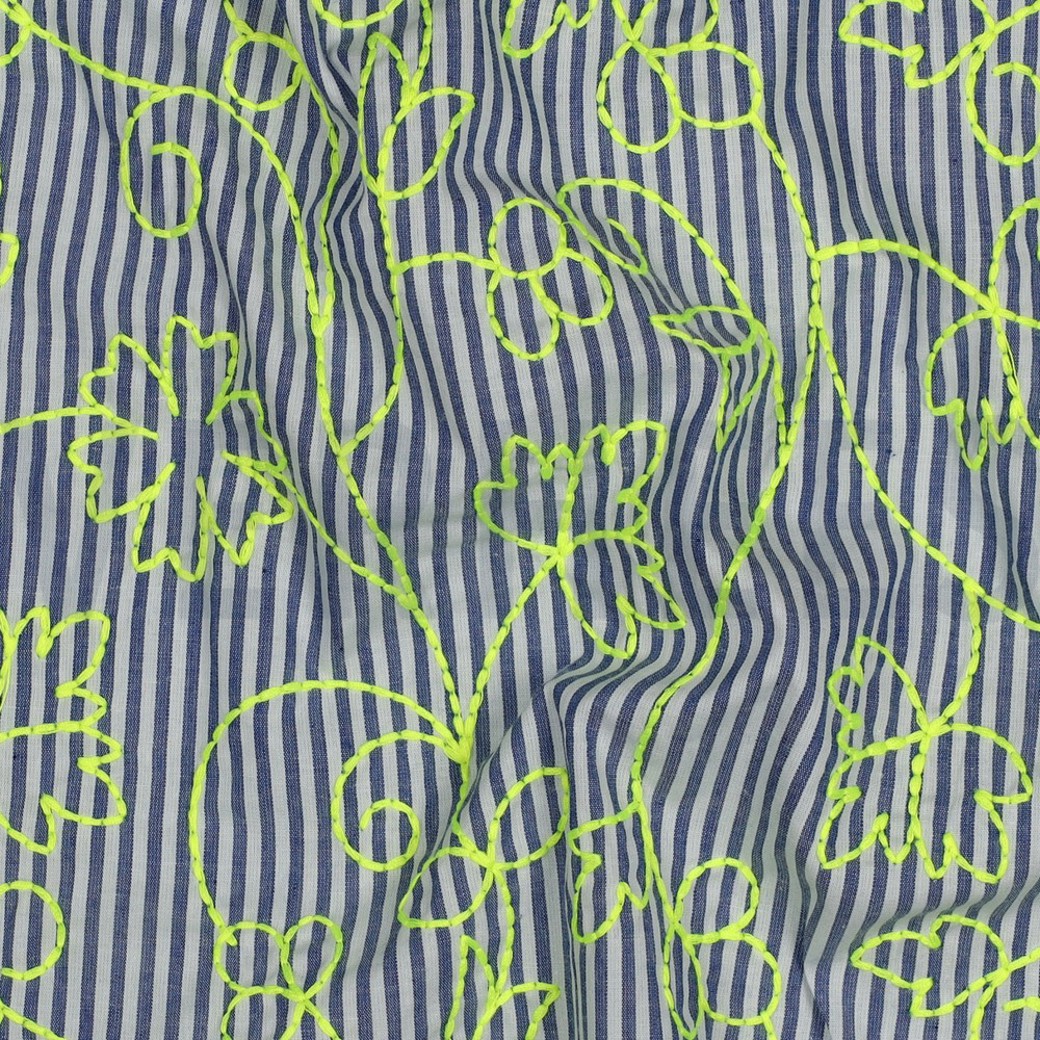 COTTON STRIPES NEON EMBROIDERY BLUE WITH GREEN NEON #2