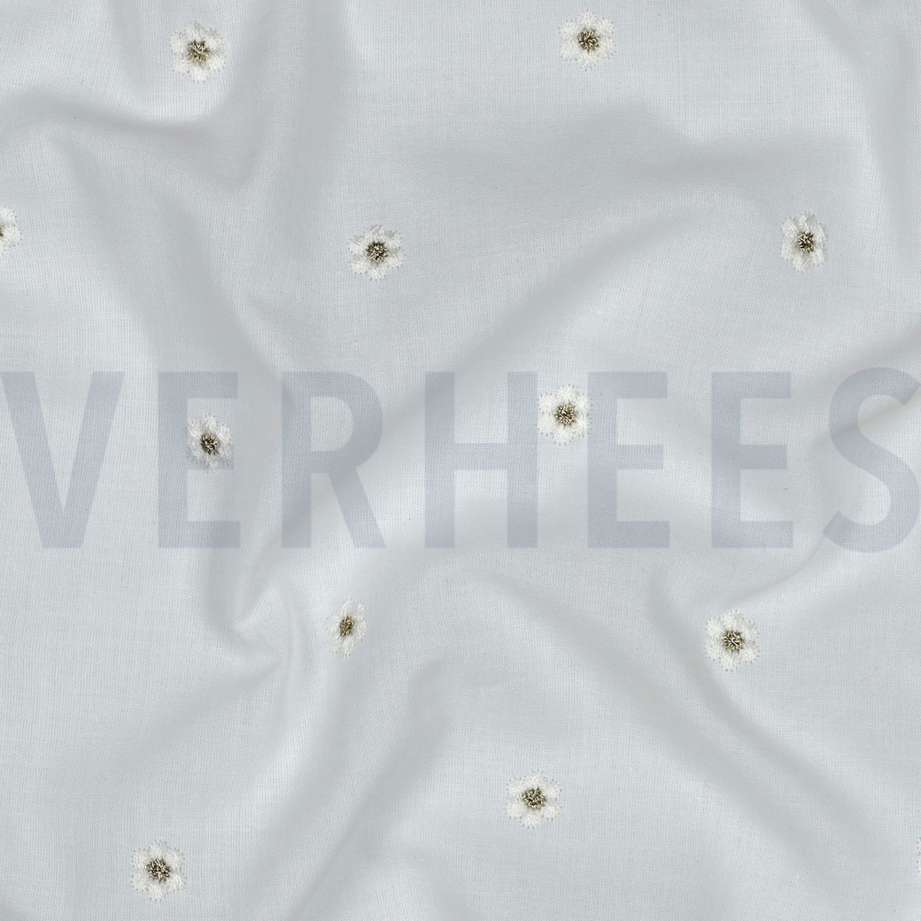 COTTON VOILE EMBROIDERY LUREX FLOWERS WHITE #2