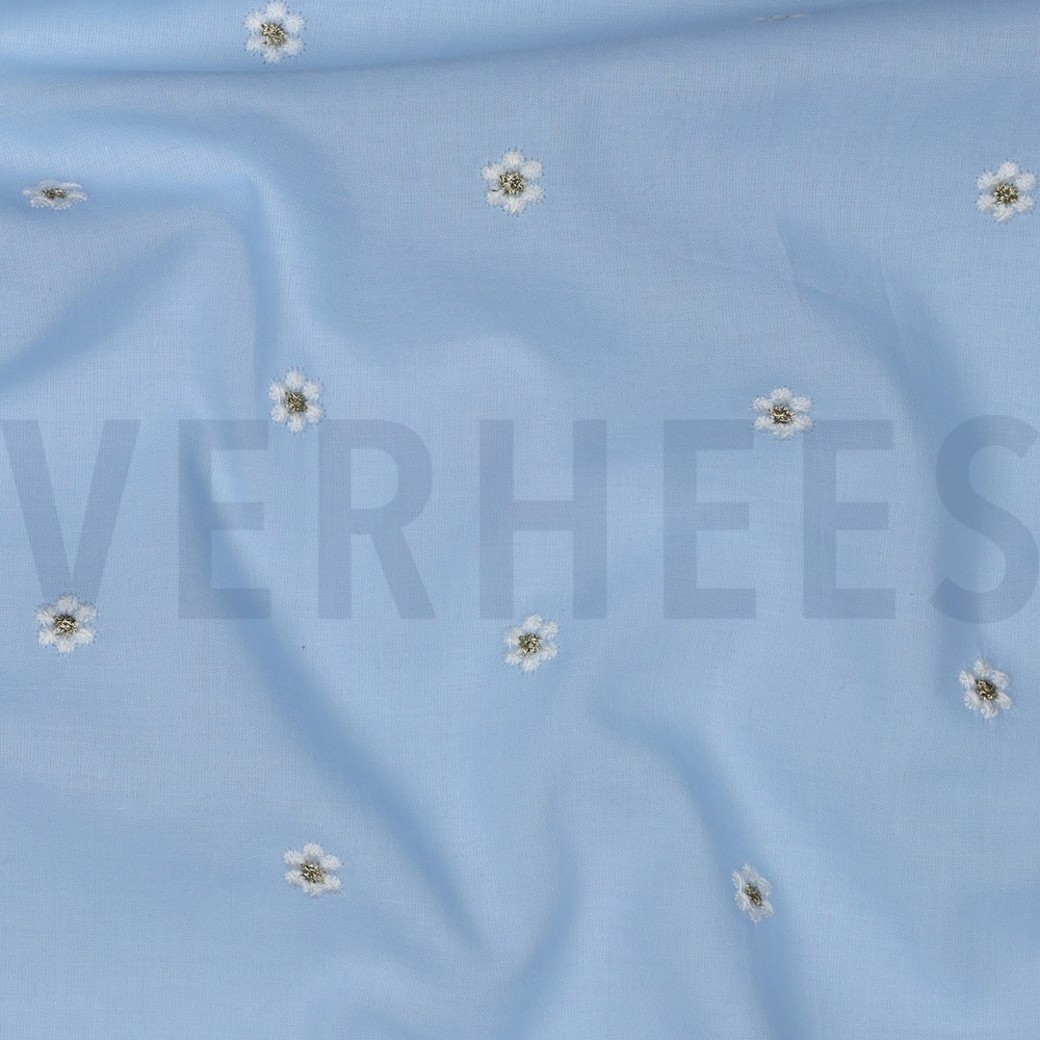COTTON VOILE EMBROIDERY LUREX FLOWERS LIGHT BLUE #2