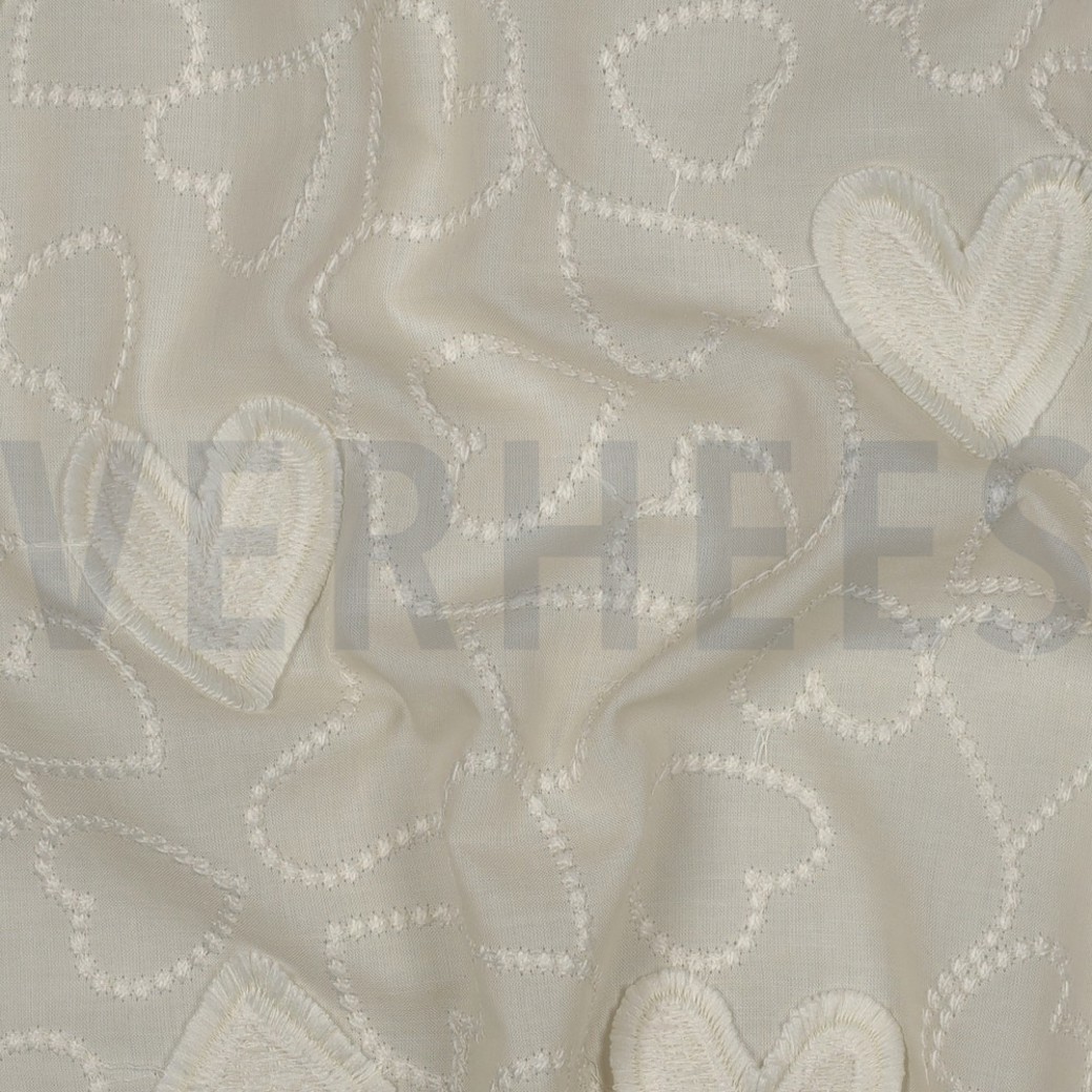 COTTON VOILE HEARTS ECRU #2