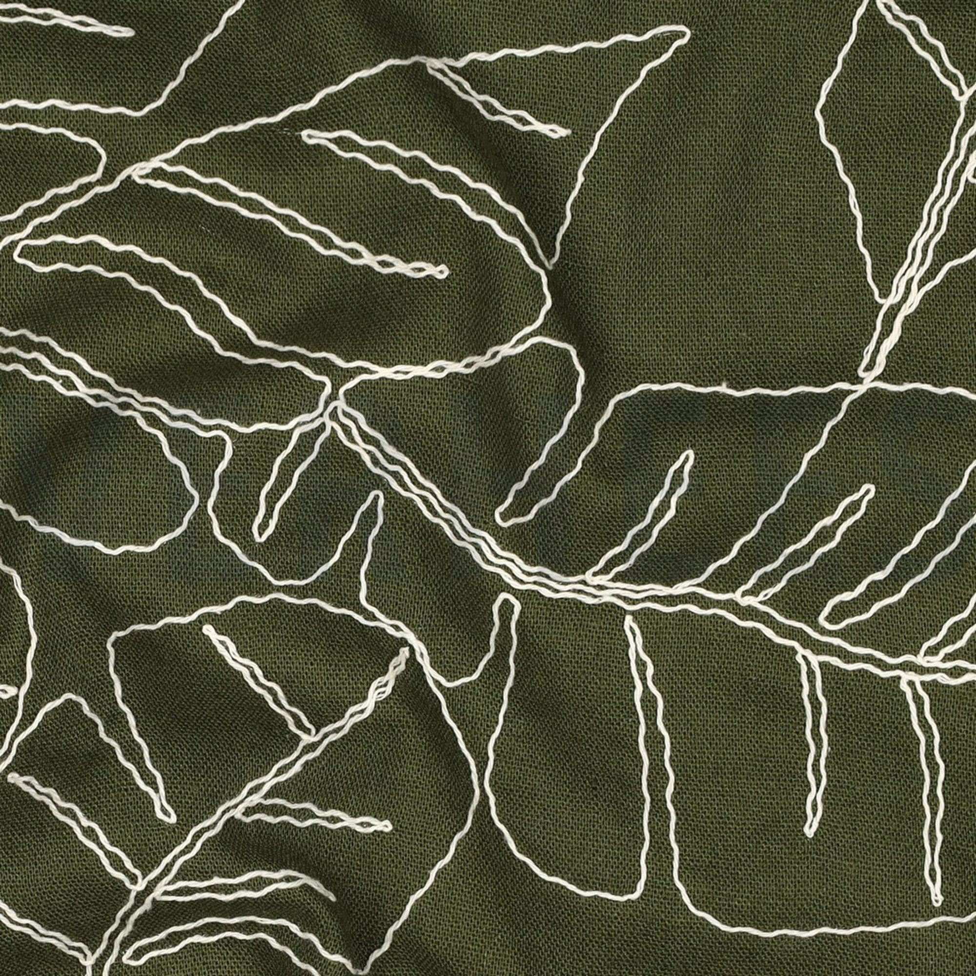 LINEN VISCOSE EMBROIDERY LEAVES FOREST GREEN (high resolution) #2