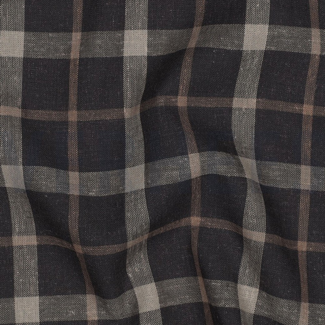 LINEN VISCOSE YARN DYED CHECKS BROWN #2