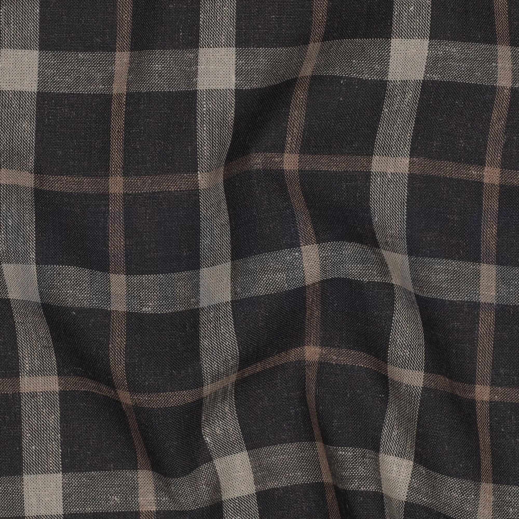 LINEN VISCOSE YARN DYED CHECKS BROWN (high resolution) #2