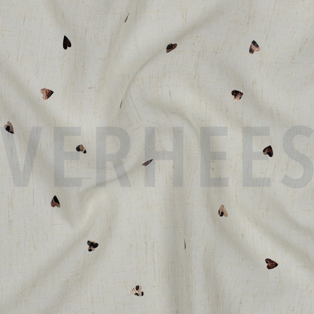 LINEN VISCOSE FOIL HEARTS ECRU #2