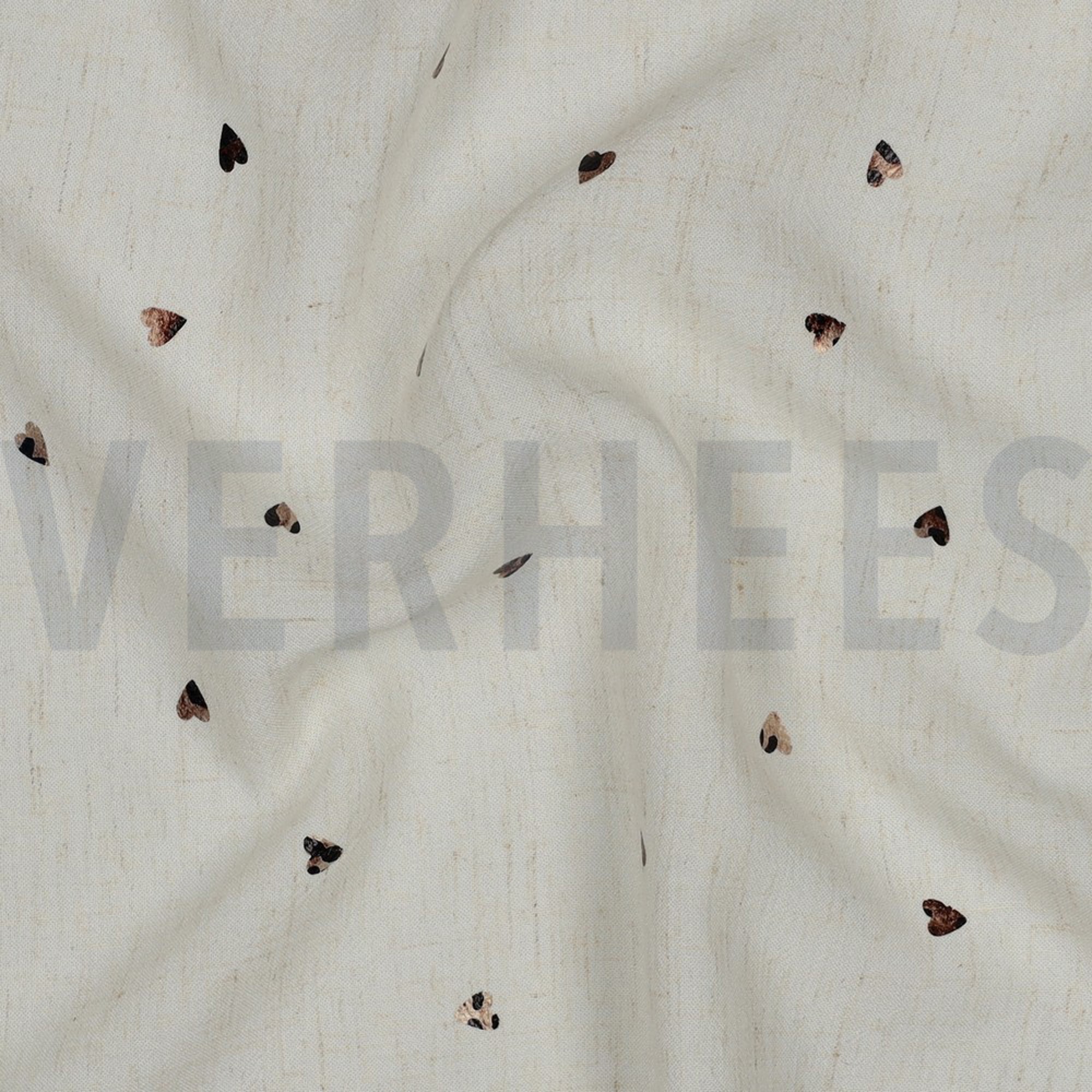 LINEN VISCOSE FOIL HEARTS ECRU (high resolution) #2