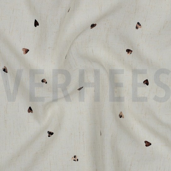 LINEN VISCOSE FOIL HEARTS ECRU #7